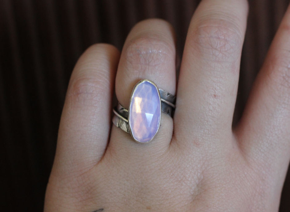 Adjustable Feather Ring // Lavender Quartz
