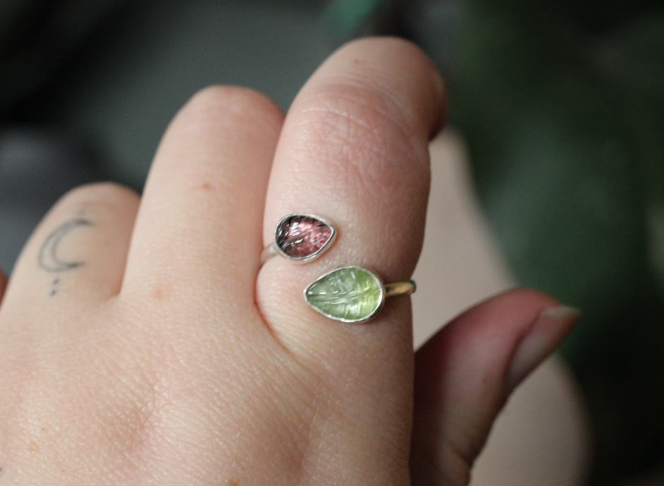 Tourmaline Leaf Adjustable Ring