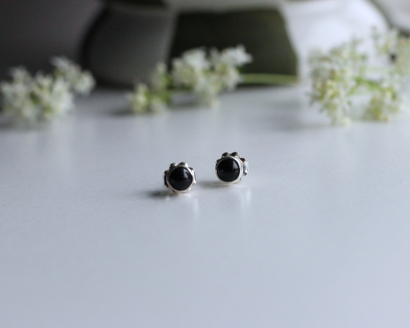 Black Onyx Studs // Sterling Silver Earrings