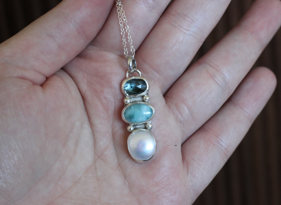 Tides Necklace // Kyanite, Larimar, Pearl