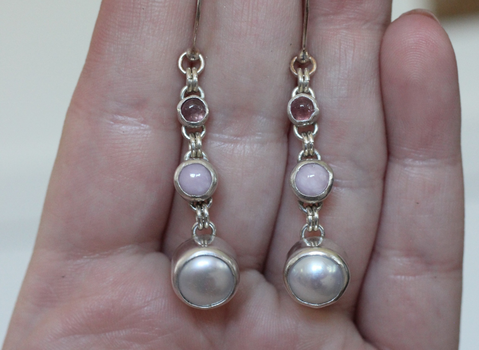 Pink Cloud Earrings // Tourmaline, Opal, Pearl