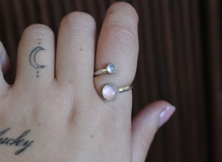 Adjustable Ring // Rose Quartz and Rainbow Moonstone