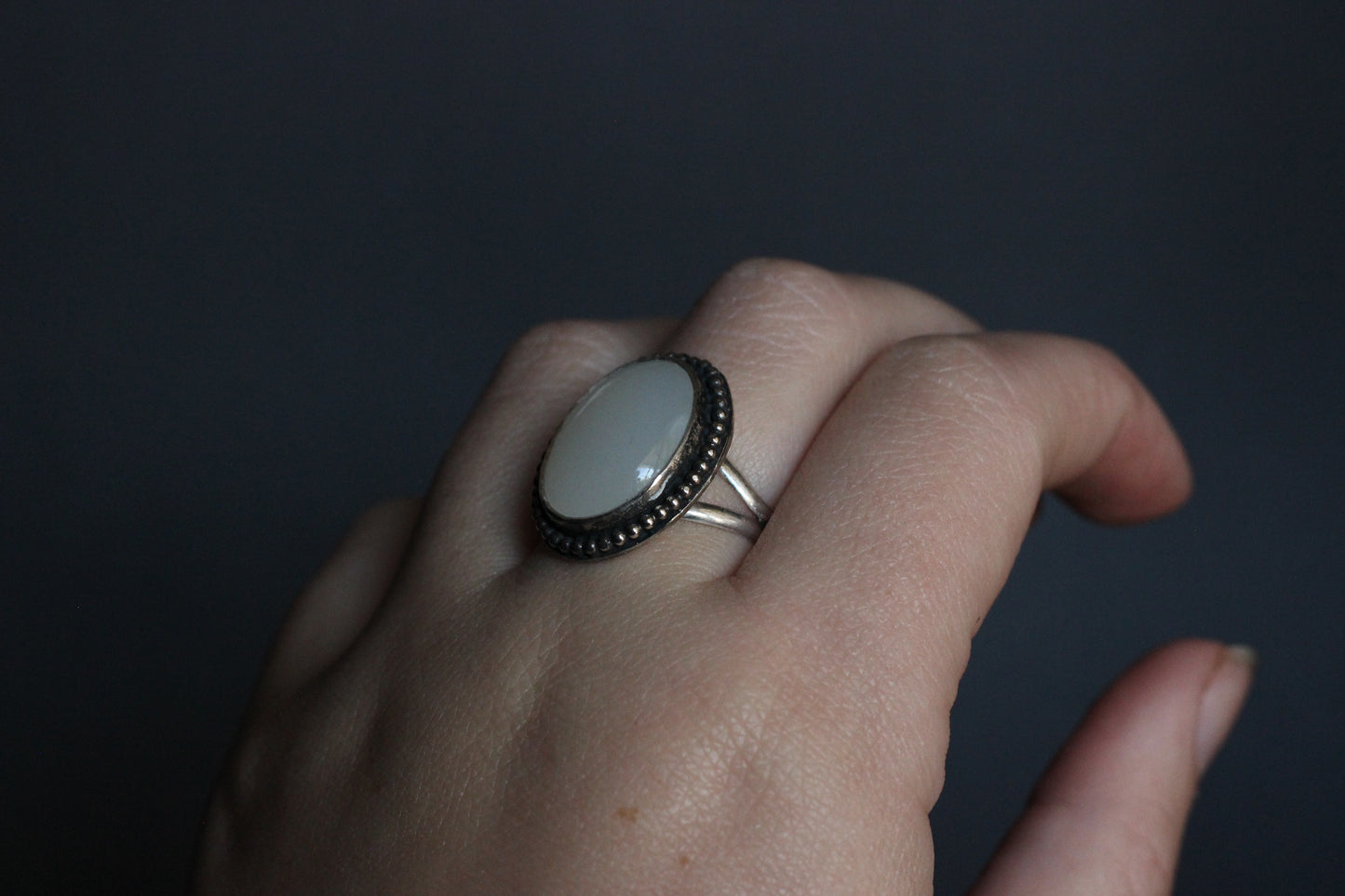 White Moonstone Statement Ring // Size 11