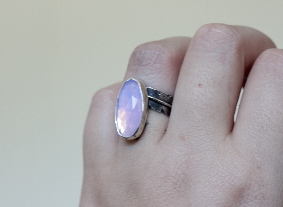 Adjustable Feather Ring // Lavender Quartz