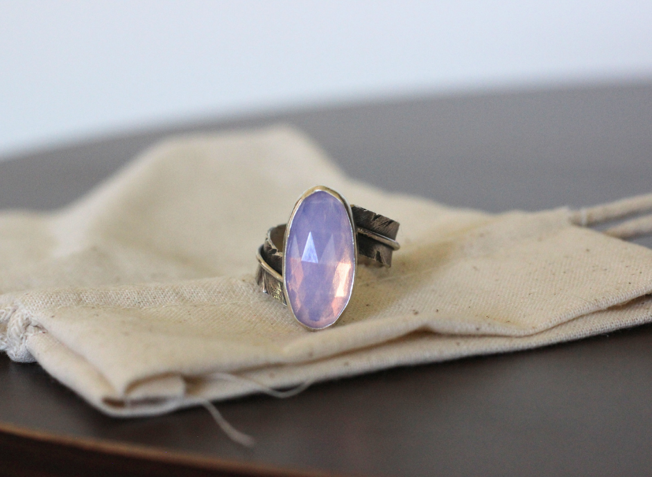 Adjustable Feather Ring // Lavender Quartz