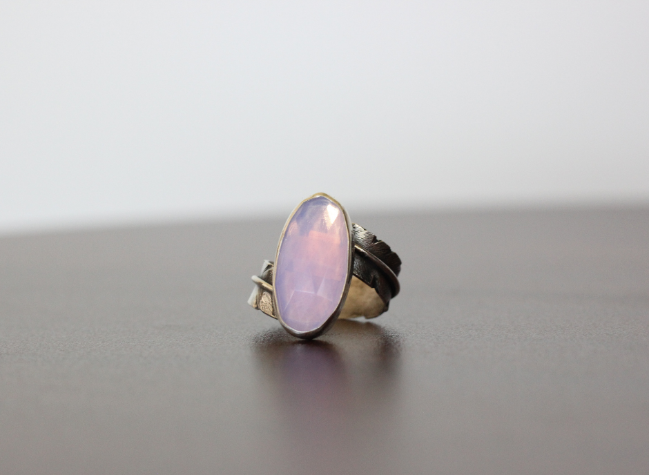 Adjustable Feather Ring // Lavender Quartz