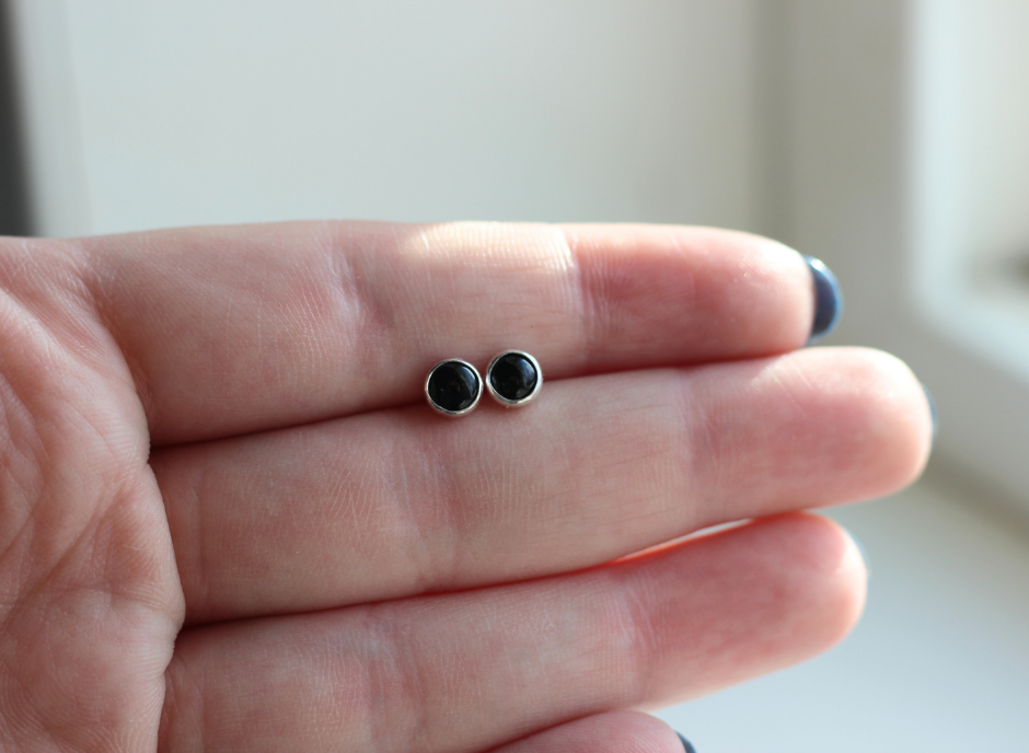 Black Onyx Studs // Sterling Silver Earrings