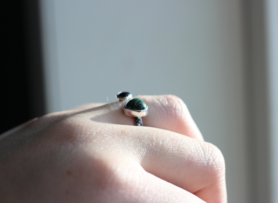 Turquoise and Black Onyx Adjustable Ring