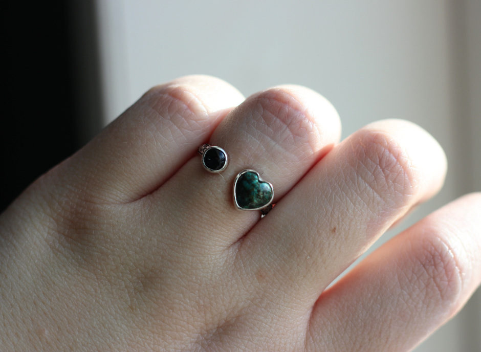 Turquoise and Black Onyx Adjustable Ring