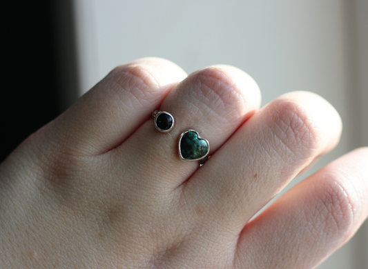 Turquoise and Black Onyx Adjustable Ring