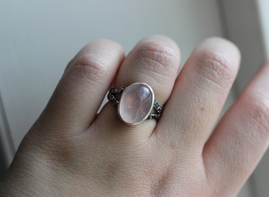 Rose Quartz Rose Garden Ring // Size 8