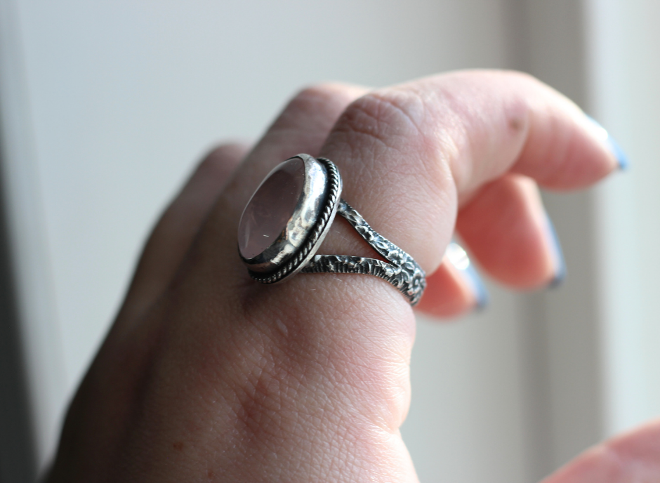 Rose Quartz Rose Garden Ring // Size 10