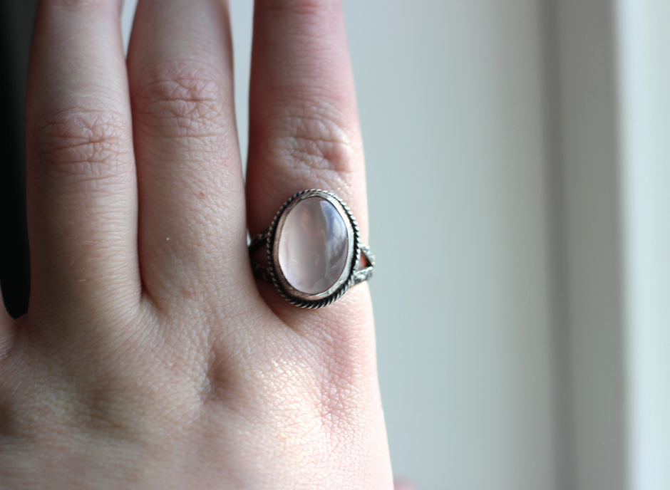 Rose Quartz Rose Garden Ring // Size 10