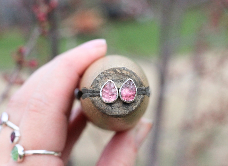 Tourmaline Leaf Stud Earrings