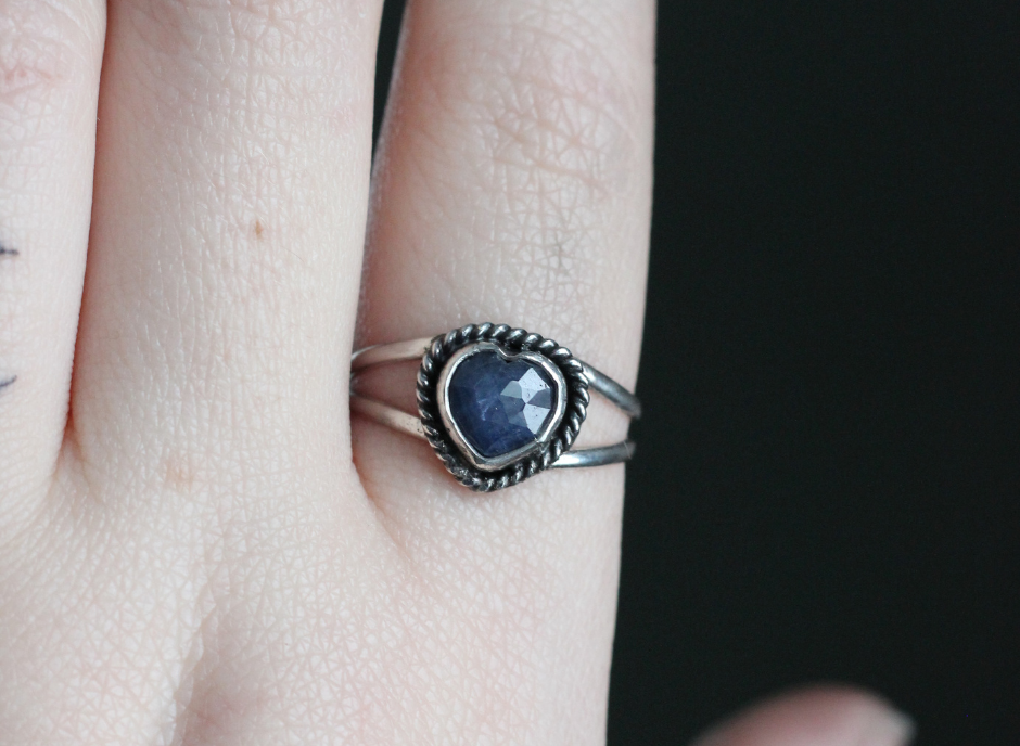 Blue Sapphire Rose Cut Heart Ring // Made to Order