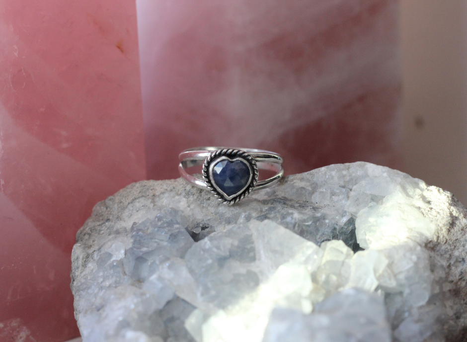 Blue Sapphire Rose Cut Heart Ring // Made to Order