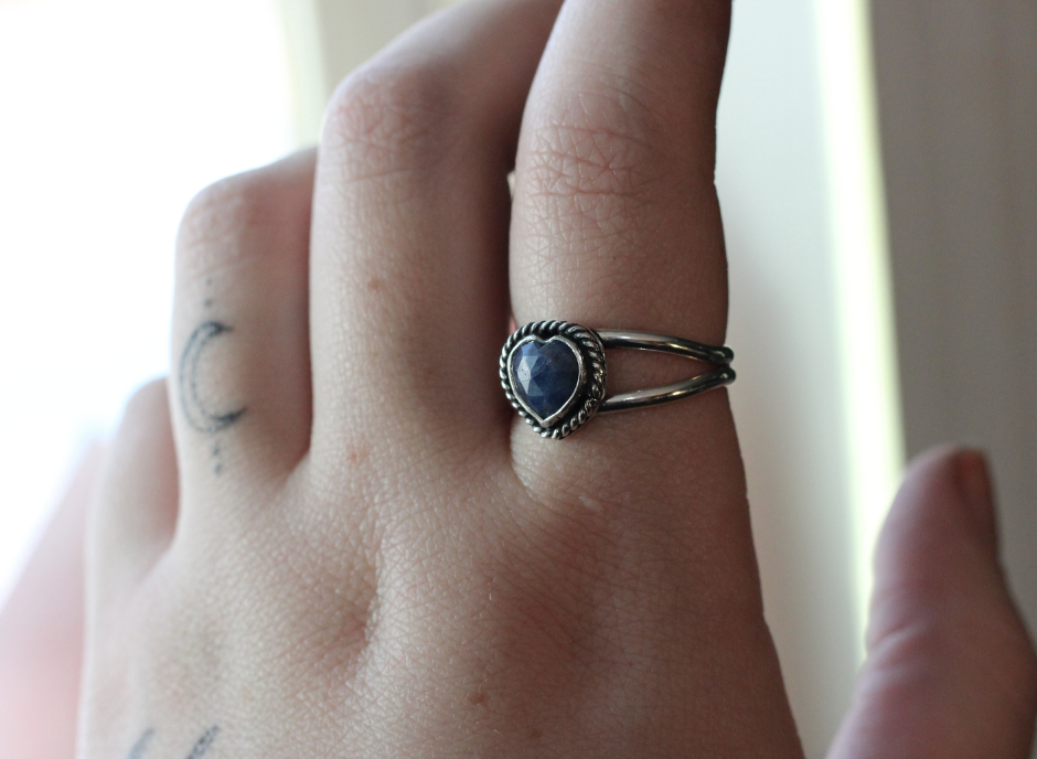 Blue Sapphire Rose Cut Heart Ring // Made to Order
