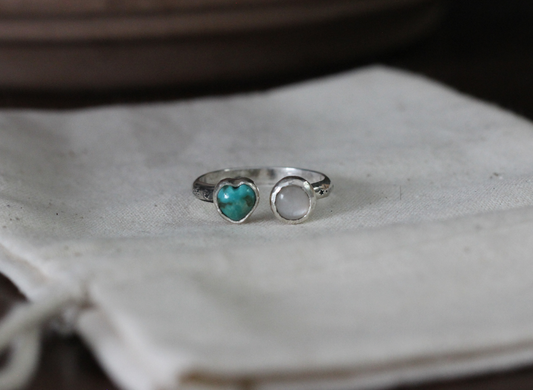 Moonstone and Turquoise Adjustable Ring