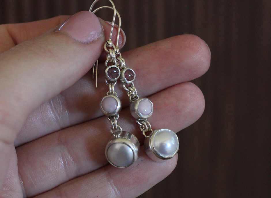 Pink Cloud Earrings // Tourmaline, Opal, Pearl