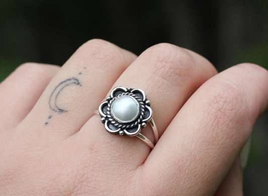 Pearl Flower Ring // Made to Order in Your Size
