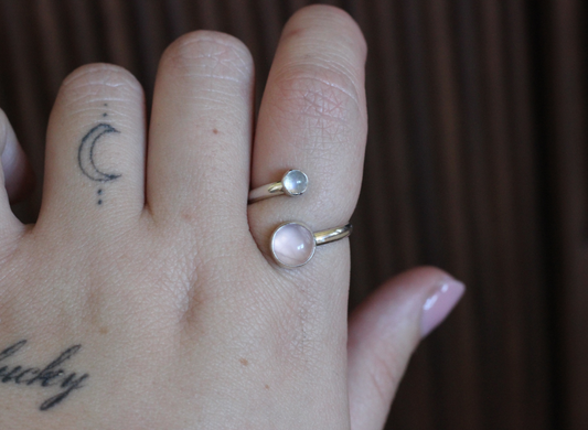 Adjustable Ring // Rose Quartz and Rainbow Moonstone