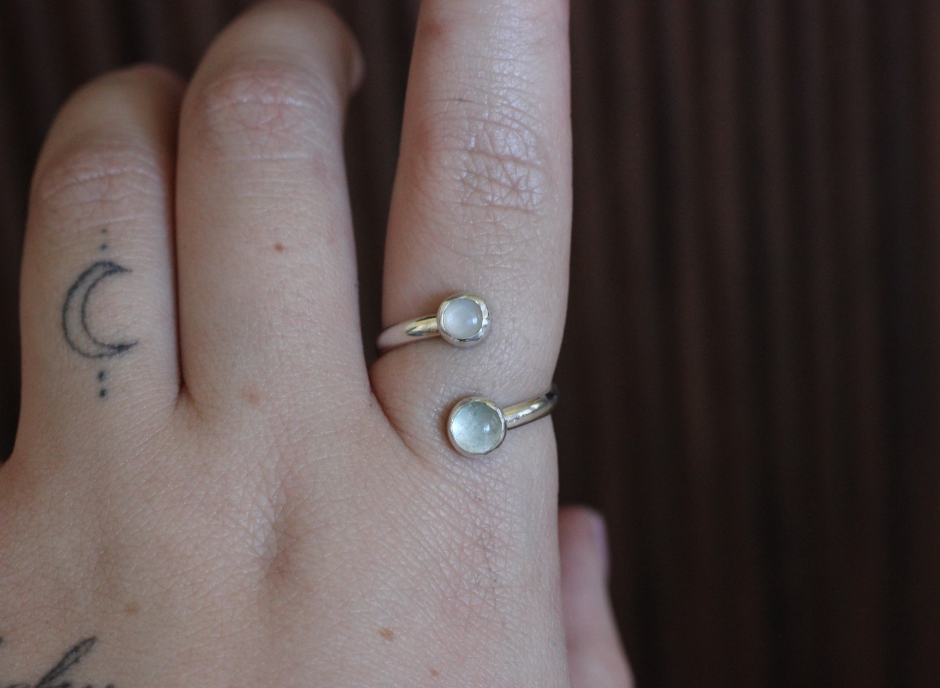 Adjustable Ring // White Moonstone and Aquamarine