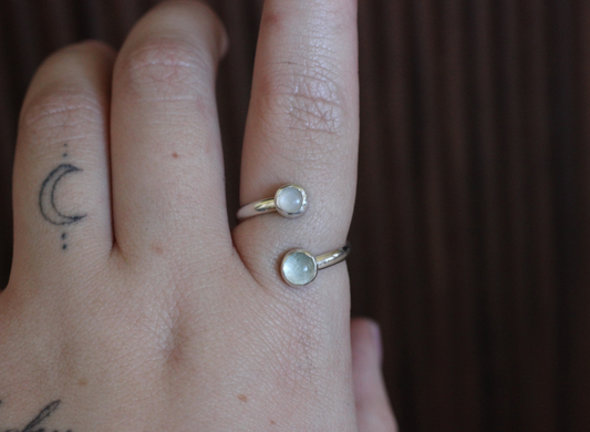 Adjustable Ring // White Moonstone and Aquamarine