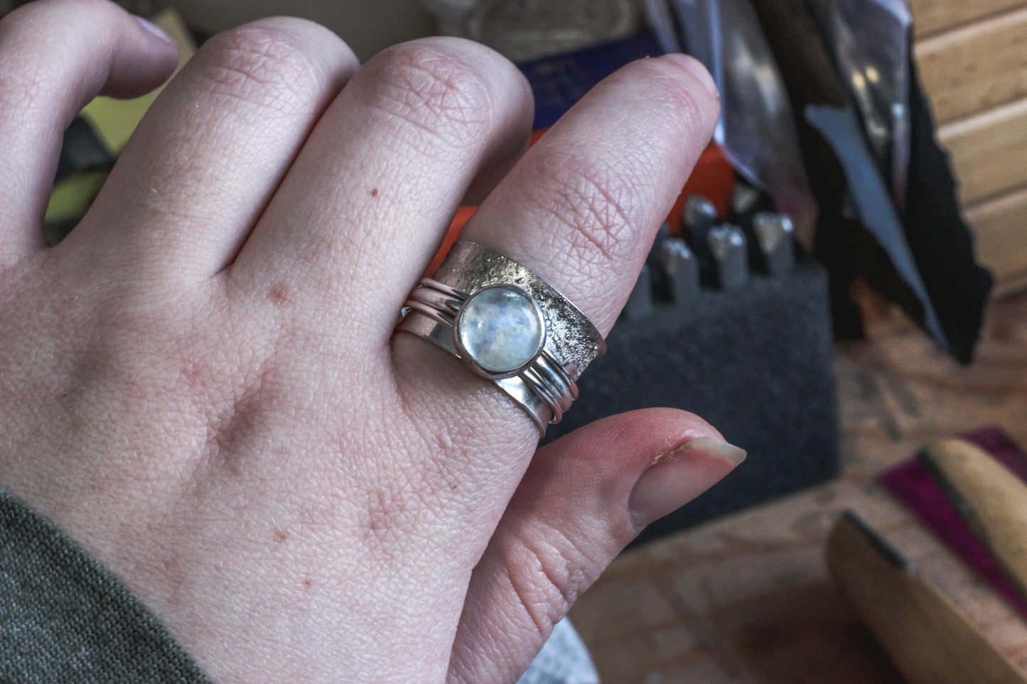 Moonstone Fidget Ring // Size 11 // OOAK