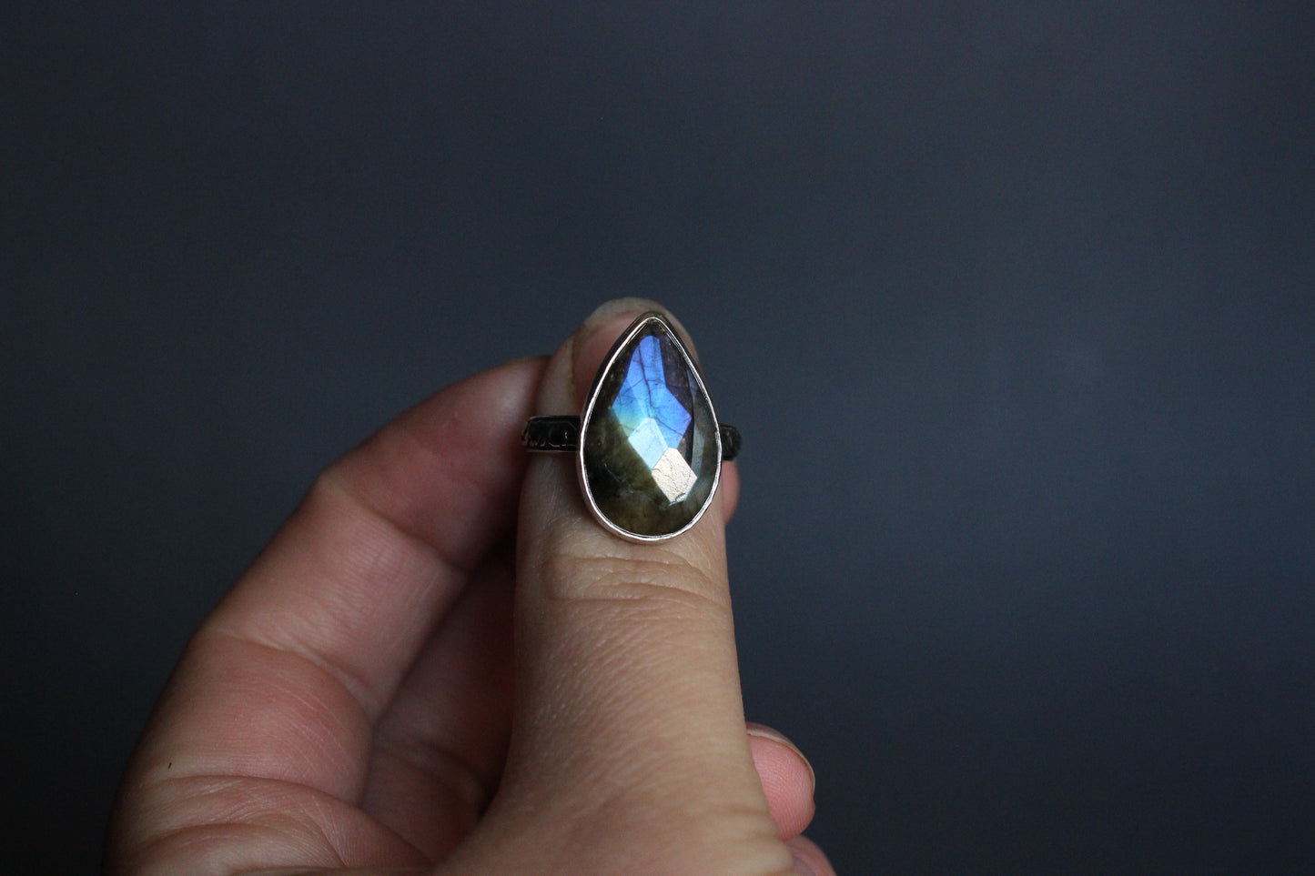 Rose Cut Labradorite Ring // Size 8