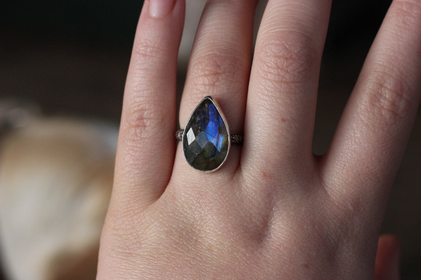 Rose Cut Labradorite Ring // Size 8